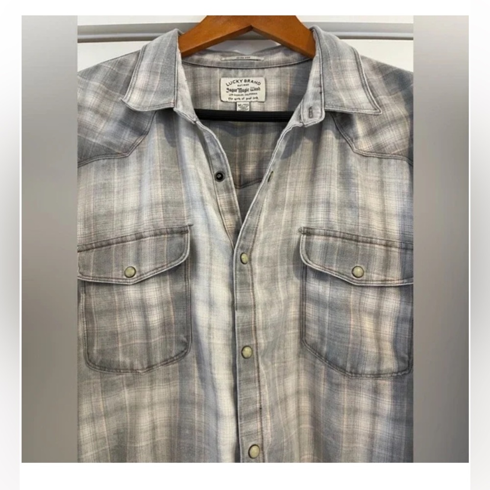 Lucky Brand - Men's Sugar Wash Plaid Western Long Sleeve Shirt - XL - Picture 2 of 6
